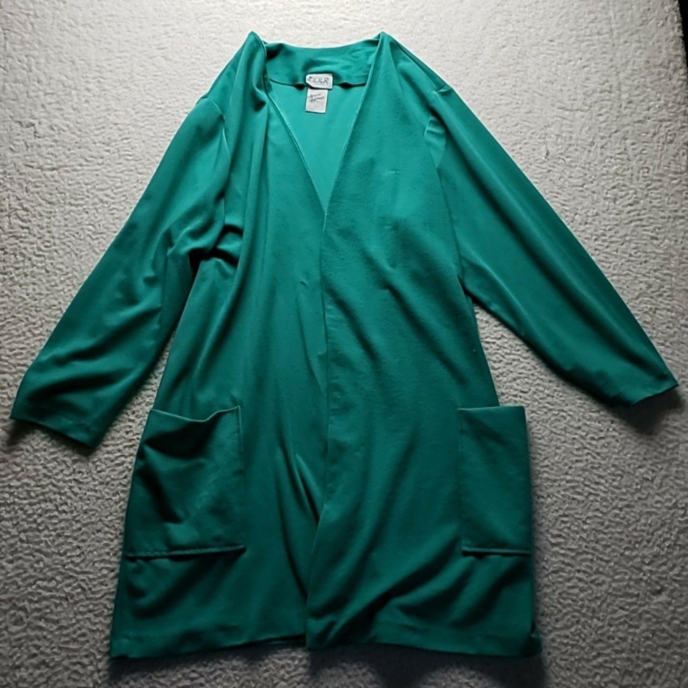 HHR Cardigan Sweater Womens 1X Green V Neck Open Front Pockets Knit Long Sleeve